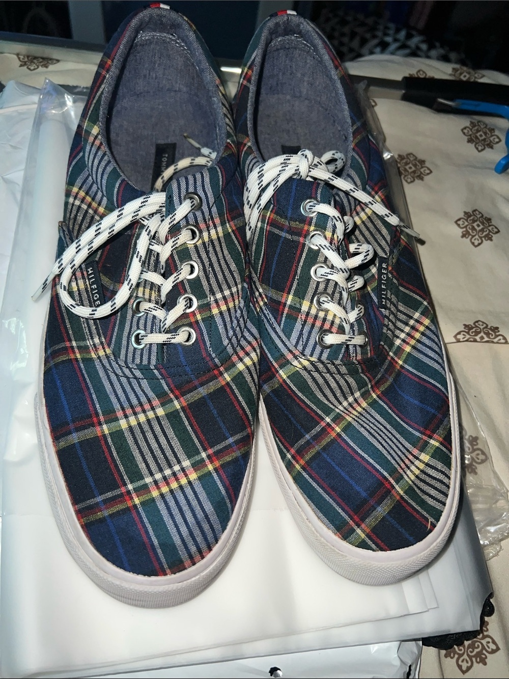Tommy Hilfiger Navy Plaid Canvas Lace-Up Sneakers